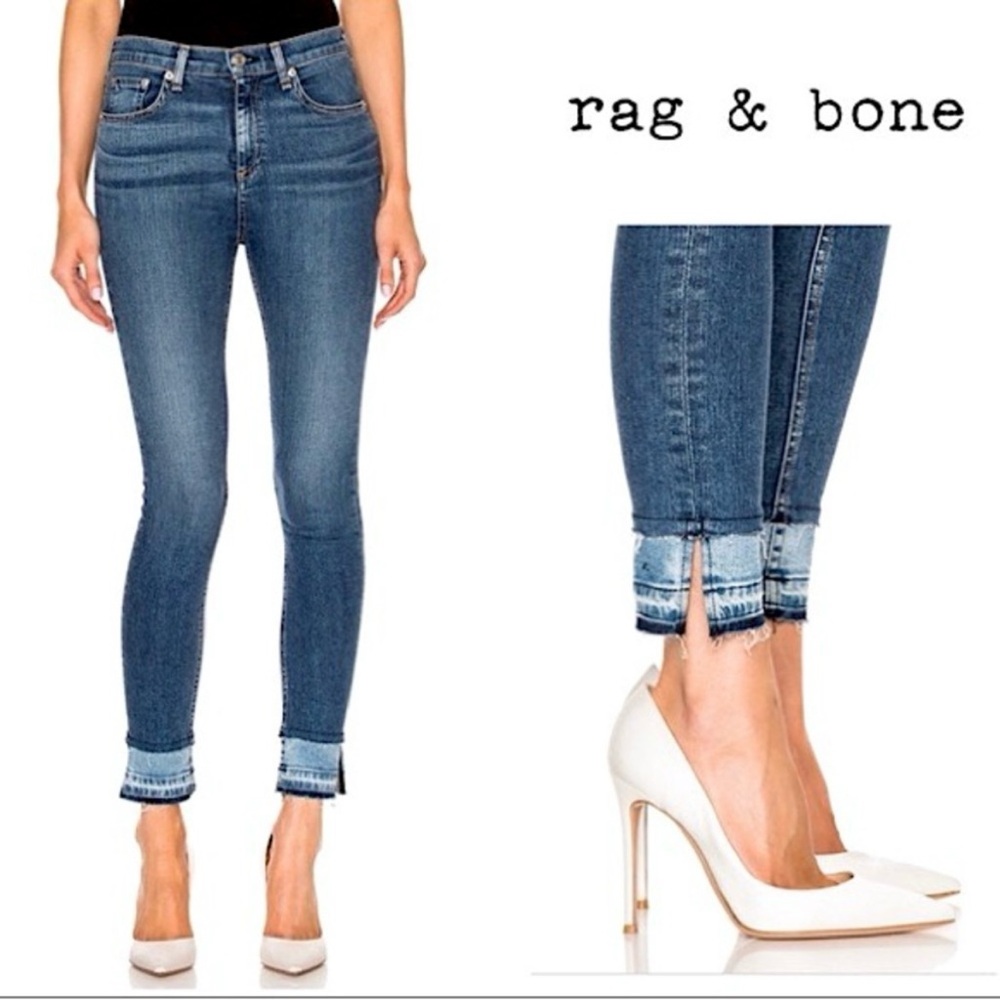 rag & bone Blue Skinny Jeans with Frayed Cuff